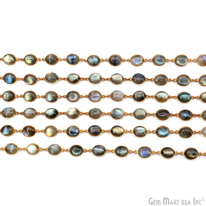 Labradorite Cabochon 9x11mm Oval Shape Gold Plated Bezel Continuous Connector Chain