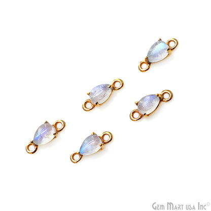 Rainbow Moonstone Cabochon Pears Prong Gold Plated Bail Connector