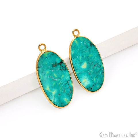 Turquoise Free Form Gold Plated Bezel Smooth Slab Slice Thick Gemstone Connector 28x14mm 1 Pair