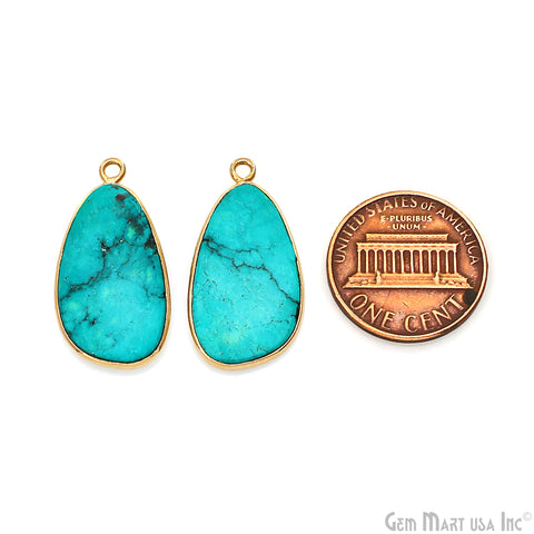 Turquoise Free Form Gold Plated Bezel Smooth Slab Slice Thick Gemstone Connector 26x13mm 1 Pair