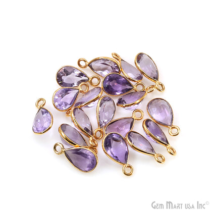 Pears 6x9mm Brilliant Cut Gold Plated Bezel Single Bail Gemstone Connector