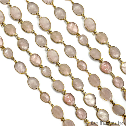Rose Quartz Bezel 10-15mm Gold Plated Continuous Connector Chain