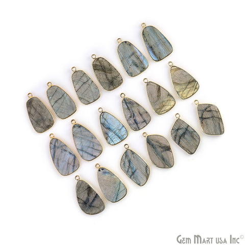 Labradorite Triangle Gold Plated Single Bail Bezel Smooth Slab Slice Thick Gemstone Connector 30x17mm 1 Pair