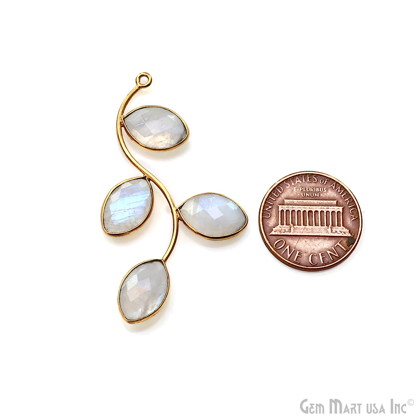 Rainbow Moonstone Gold Plated 48x29mm Leaf Dangle Finding Component