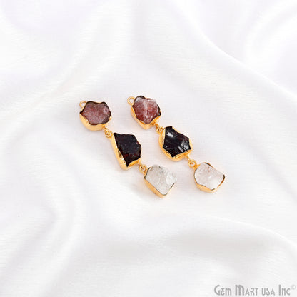 Rough Gemstone Bezel Setting 52x9mm Gold Plated Long Dangle Earring Pair Connectors