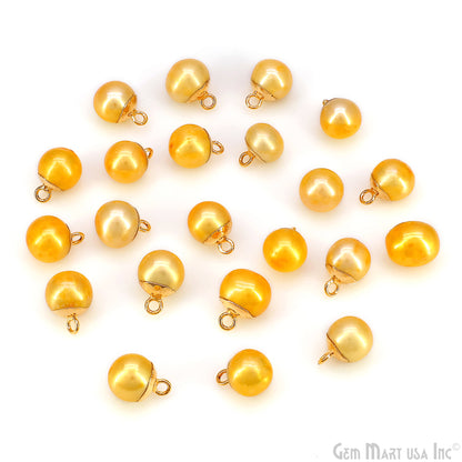 Pearl Round Cabochon Charm With Gold Electroplated Cap Single Bail Pendant