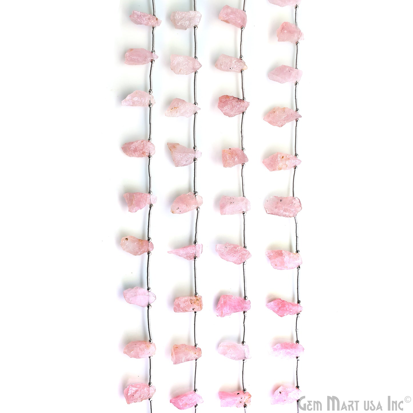 Rose Quartz Rough Beads, 9.5 Inch Gemstone Strands, Drilled Strung Briolette Beads, Free Form, 12x20mm