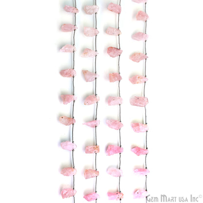 Rose Quartz Rough Beads, 9.5 Inch Gemstone Strands, Drilled Strung Briolette Beads, Free Form, 12x20mm