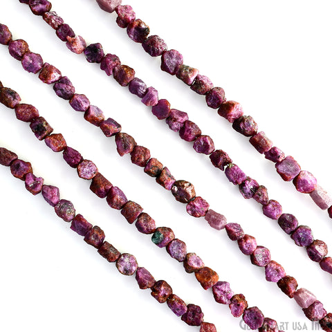 Ruby Rough Beads, 9 Inch Gemstone Strands, Drilled Strung Briolette Beads, Free Form, 7x5mm