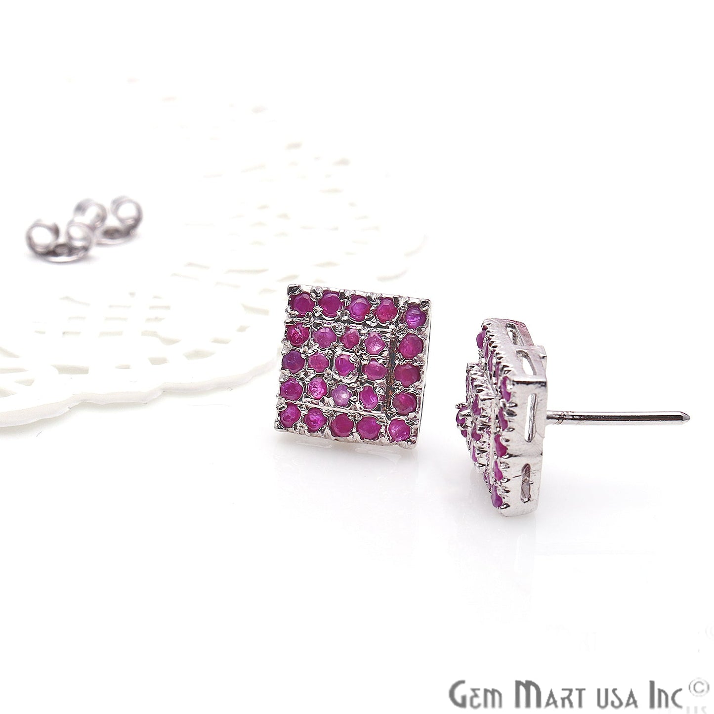 Ruby Sterling Silver Stud Earring Women's Jewelry