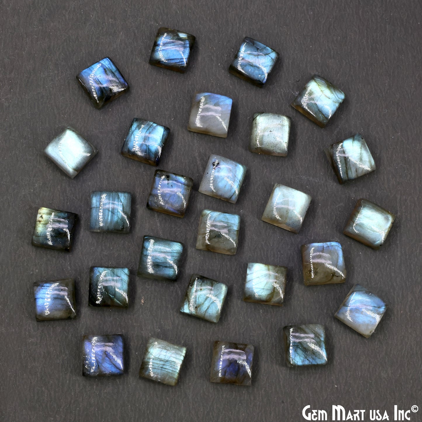 Labradorite Wholesale Gemstones, 100% Natural Semi-Precious Gems, Blue Flash Cabochon Loose Gems, 10mm, Square, 4PC Lot