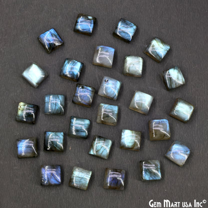 Labradorite Wholesale Gemstones, 100% Natural Semi-Precious Gems, Blue Flash Cabochon Loose Gems, 10mm, Square, 4PC Lot