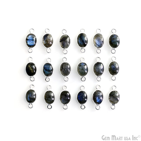 Labradorite Gemstone Cabochon 6x8mm Oval Shaped Double Bail Silver Plated Connector