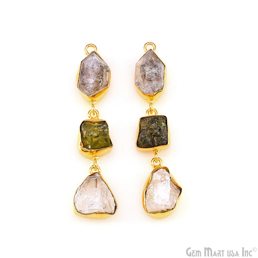 Rough Gemstone Bezel Setting 53x10mm Gold Plated Long Dangle Earring Pair Connectors