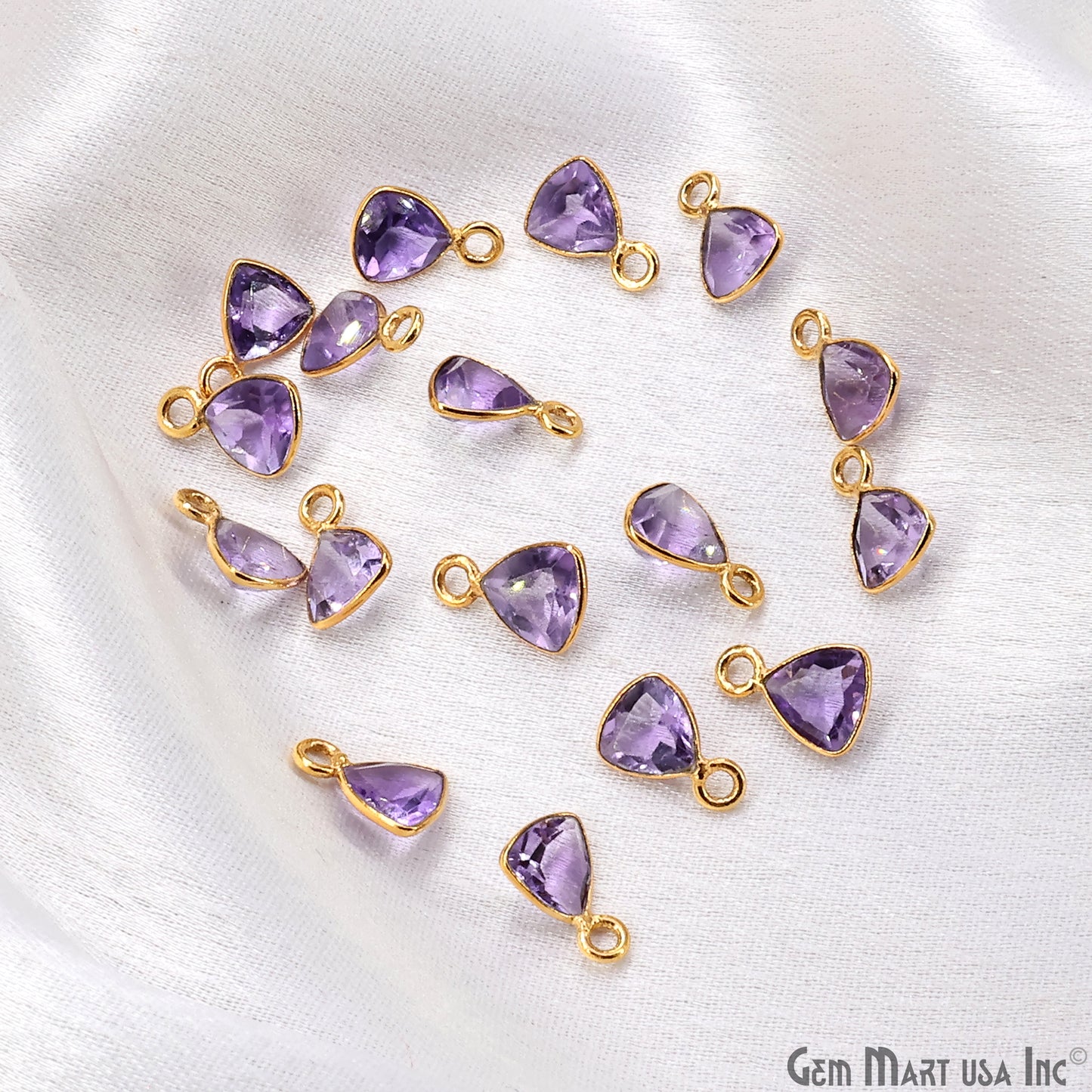 Amethyst Trillion 6mm Brilliant Cut Gold Plated Bezel Single Bail Gemstone Connector