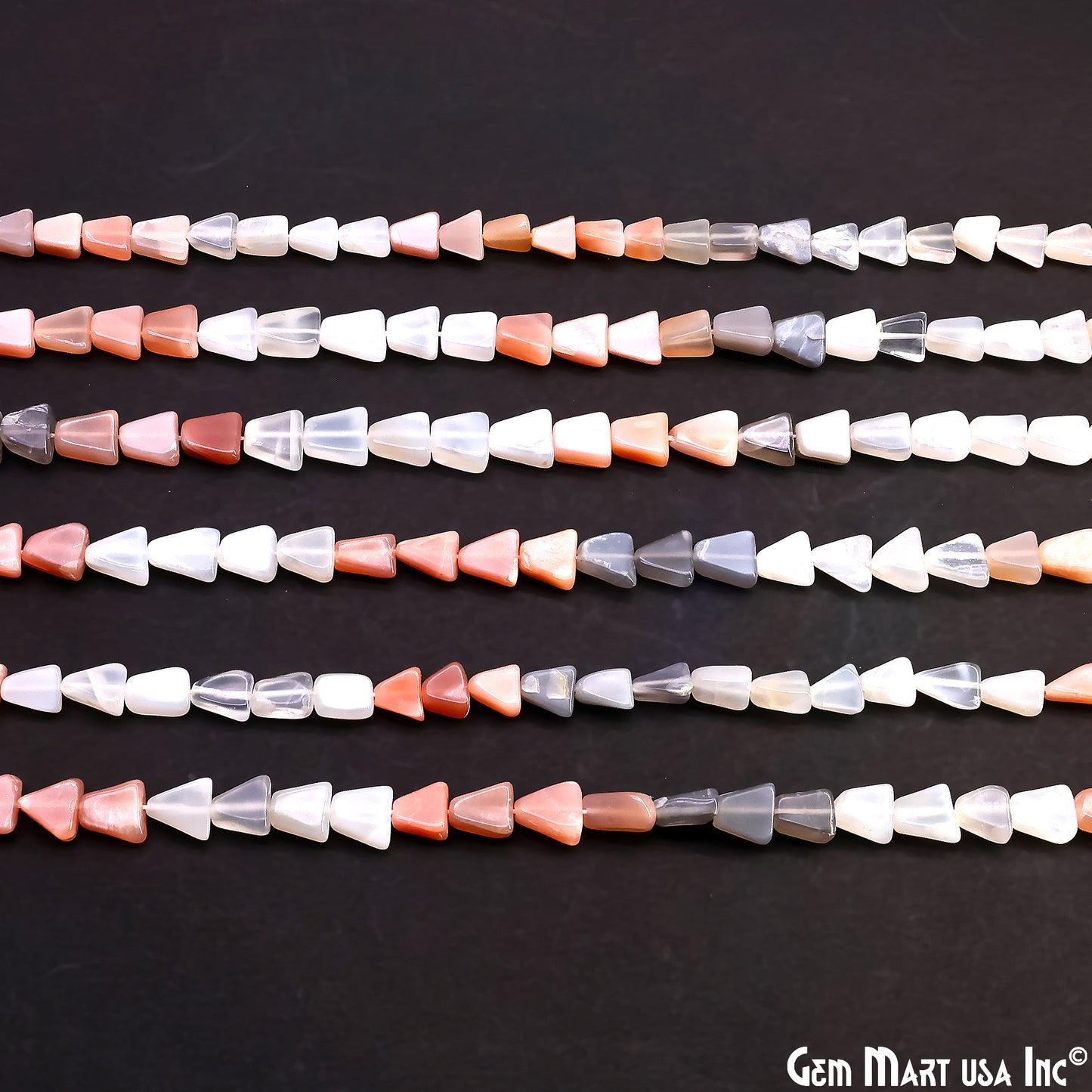 Multi Moonstone Smooth Triangle Drilled Beads 4-7mm Waist Beads, Rondelle Bead Strand 14 Inch