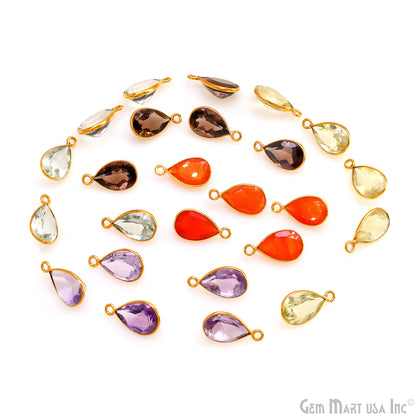 Pears 8x12mm Brilliant Cut Gold Plated Bezel Single Bail Gemstone Connector