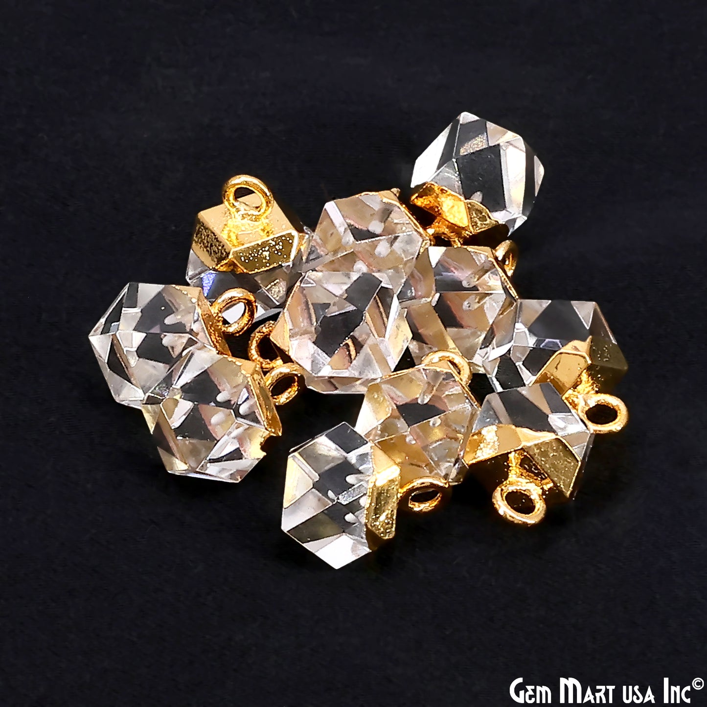 Gemstone Hexagonal Prism Shape Pendant 12x10mm Gold Plated Charm for DIY Jewelry