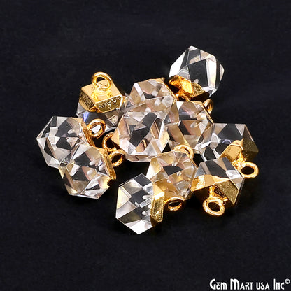 Gemstone Hexagonal Prism Shape Pendant 12x10mm Gold Plated Charm for DIY Jewelry