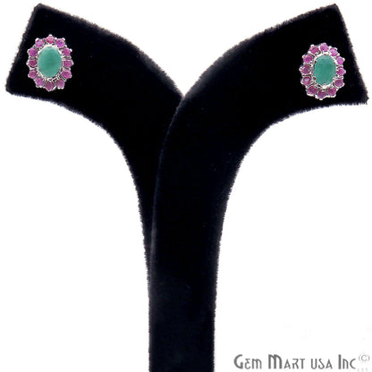 Emerald With Ruby Sterling Silver Stud Earring