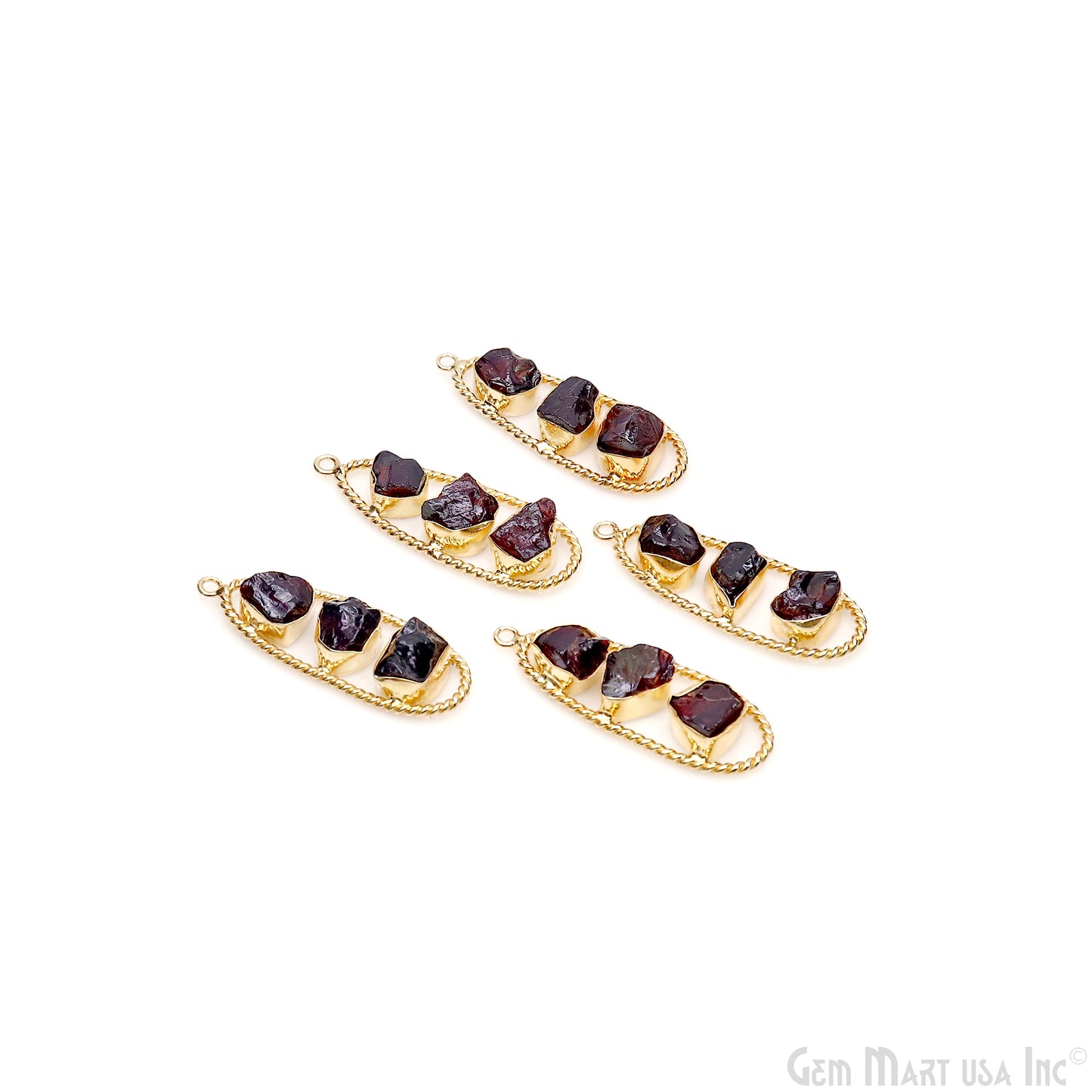 Garnet Rough Gemstone Free Form Oval Gold Plated Twisted Bezel setting 44x16mm DIY Earring Pendant Connector