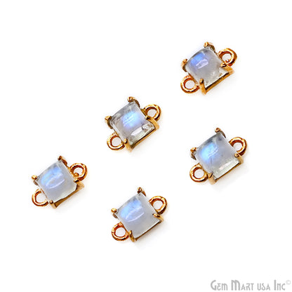 Rainbow Moonstone Cabochon Square Prong Gold Plated Bail Connector