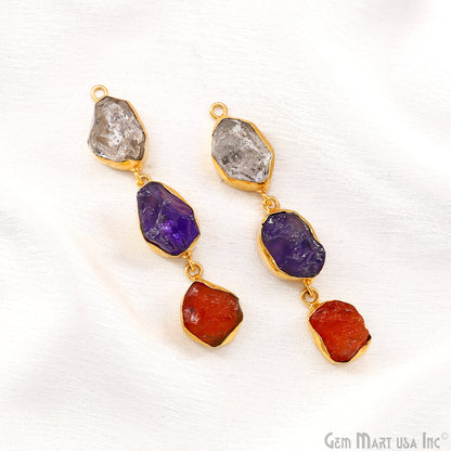 Rough Gemstone Bezel Setting 61x9mm Gold Plated Long Dangle Earring Pair Connectors