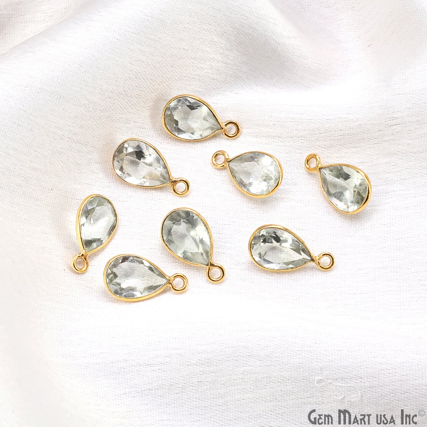 Pears 7x10mm Brilliant Cut Gold Plated Bezel Single Bail Connector