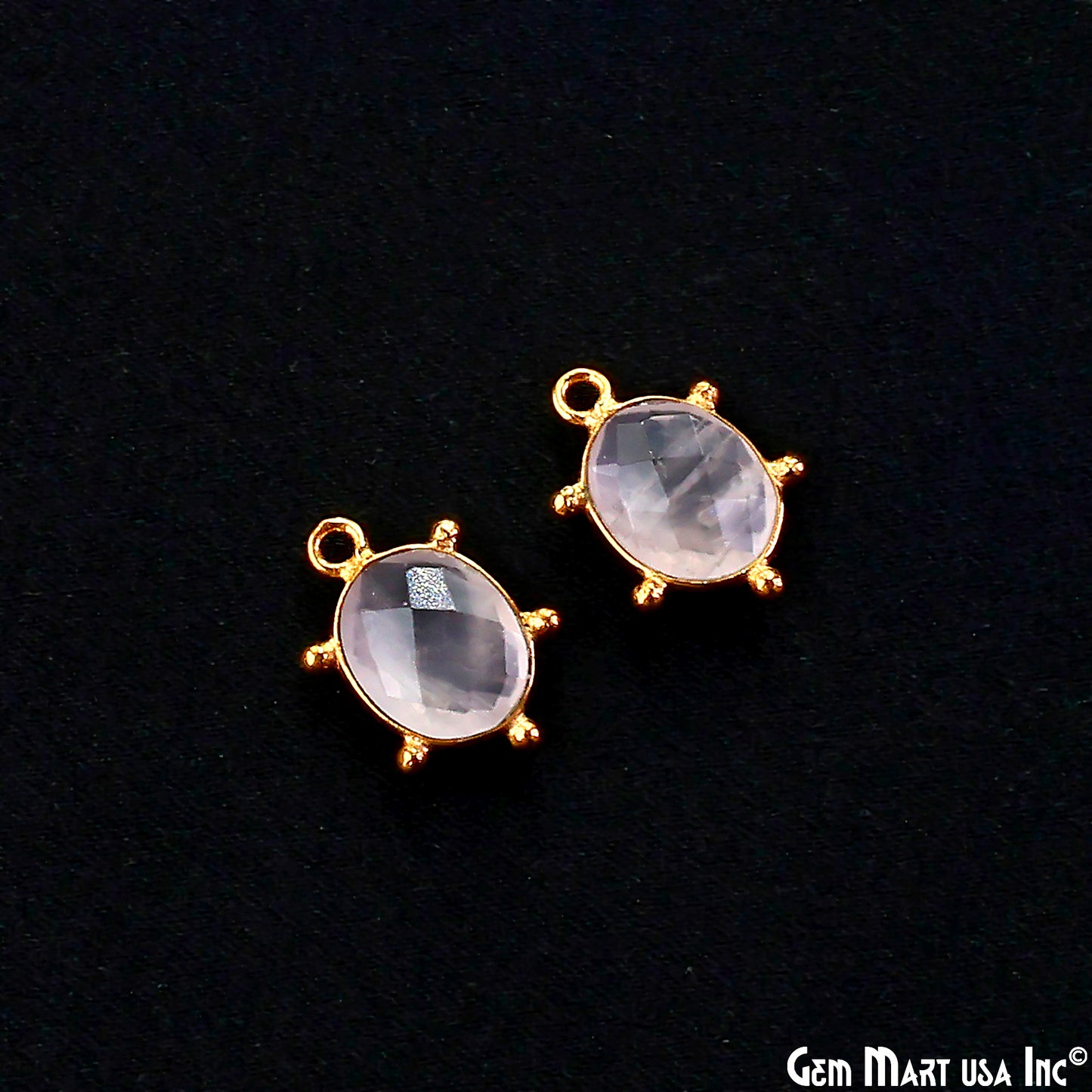 Rose Quartz Oval 15x11mm Design Bezel Gold Plated Single Bail Gemstone Connector