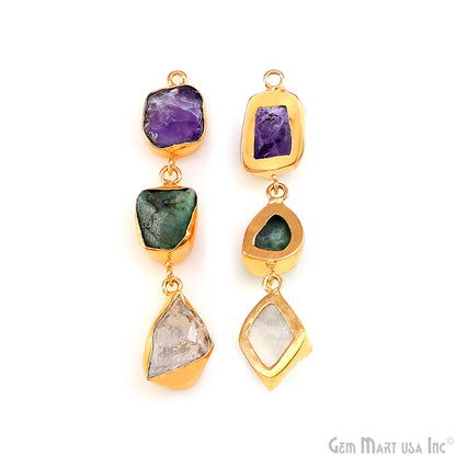 Rough Gemstone Bezel Setting 54x9mm Gold Plated Long Dangle Earring Pair Connectors