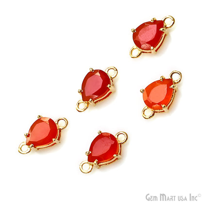 Carnelian 6x8mm Pears Gold Plated Prong Setting Gemstone Connector (Pick Bail)