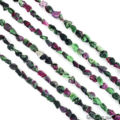 Ruby Zoisite Rough Beads, 9 Inch Gemstone Strands, Drilled Strung Briolette Beads, Free Form, 7x5mm