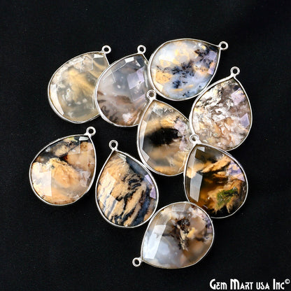 Pears 25x20mm Single Bail Silver Plated Gemstone Bezel Connector