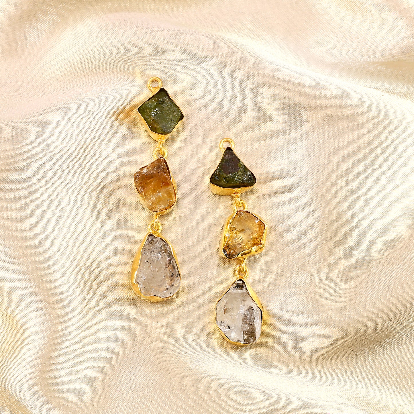 Rough Gemstone Bezel Setting 57x10mm Gold Plated Long Dangle Earring Pair Connectors