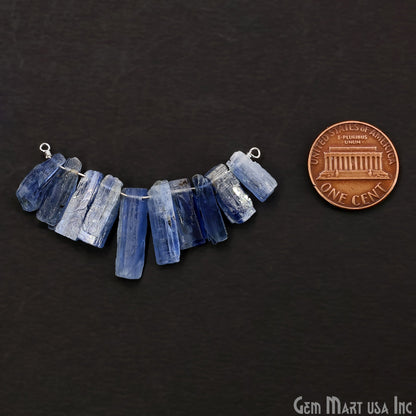 Uncut Gemstone Beads Bar Silver Plated Wire Wrapped Pendant 27x13mm