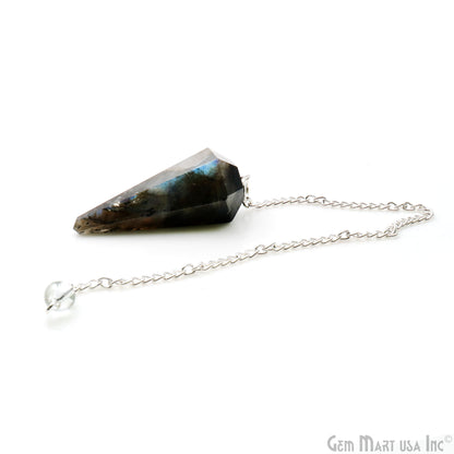 Labradorite Crystal Dowsing Pendulum - Natural Gemstone Pendant with Silver Chain