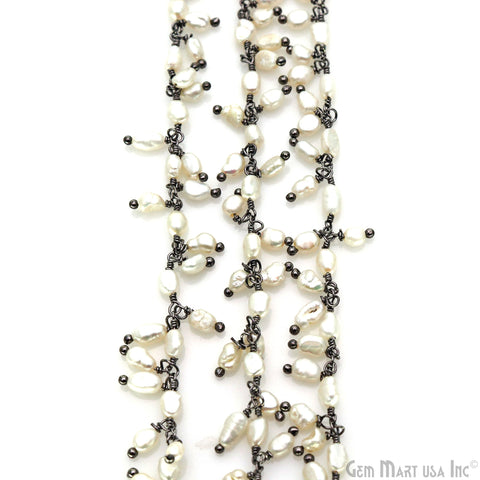 Freshwater Pearl Faceted Beads Oval 4x3mm Oxidized Wire Wrapped Cluster Rosary Chain
