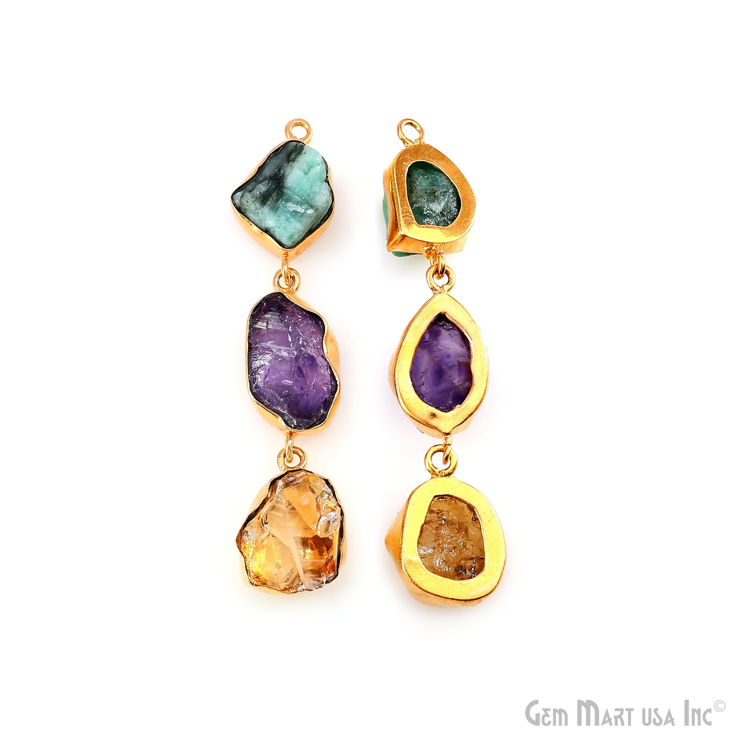 Rough Gemstone Bezel Setting 56x11mm Gold Plated Long Dangle Earring Pair Connectors