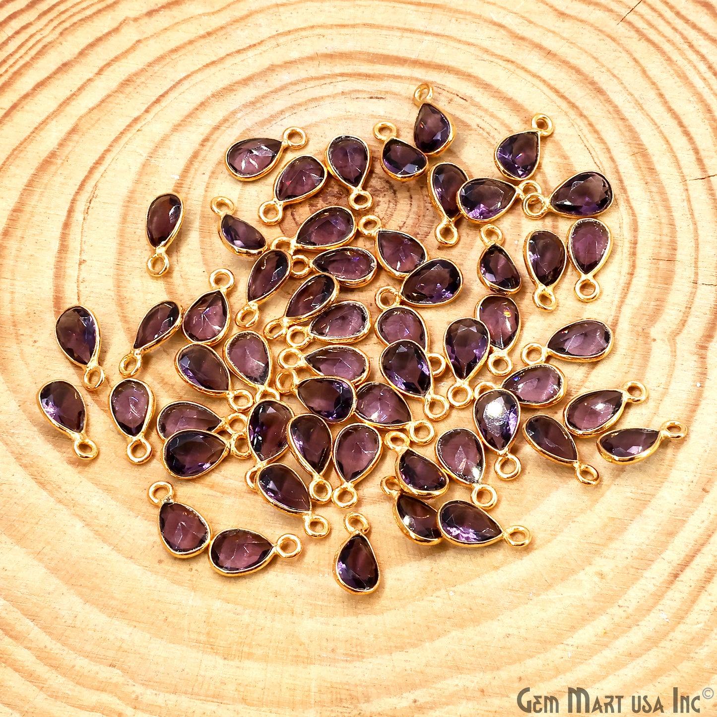 Amethyst Pears 7x5mm Brilliant Cut Gold Plated Bezel Single Bail Gemstone Connector