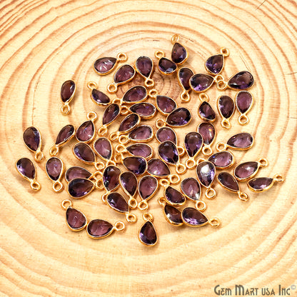 Amethyst Pears 7x5mm Brilliant Cut Gold Plated Bezel Single Bail Gemstone Connector