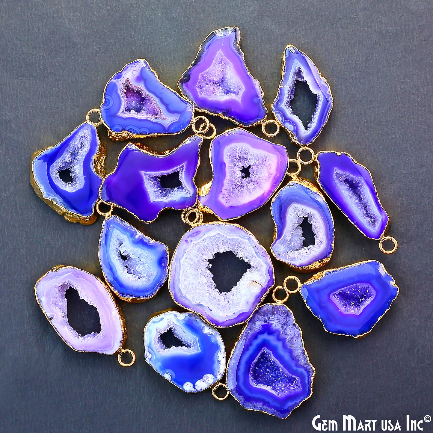 Purple Agate Geode Druzy 1-2 Inch Single Bail Gold Electroplated Gemstone Connector