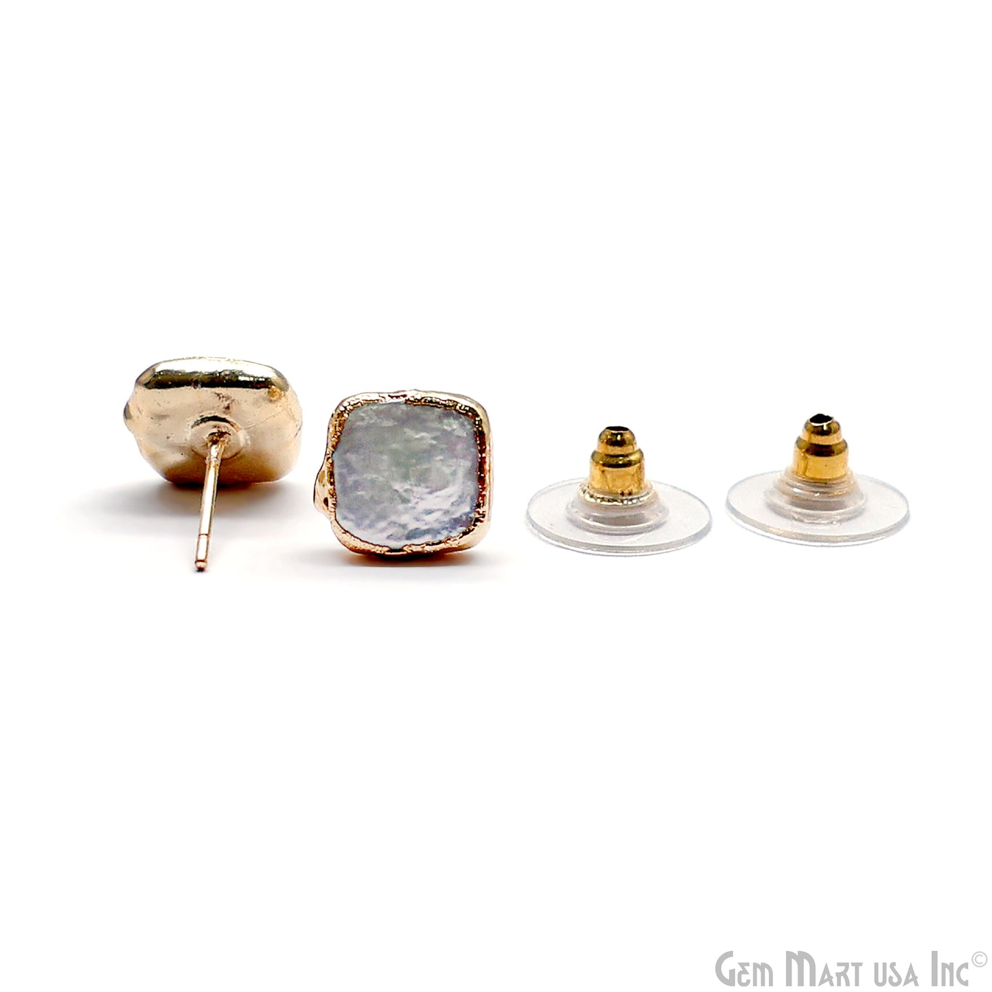 Natural Pearl Rough Gemstone 12x10mm Gold Electroplated Stud Earring