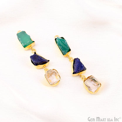Rough Gemstone Bezel Setting 54x9mm Gold Plated Long Dangle Earring Pair Connectors