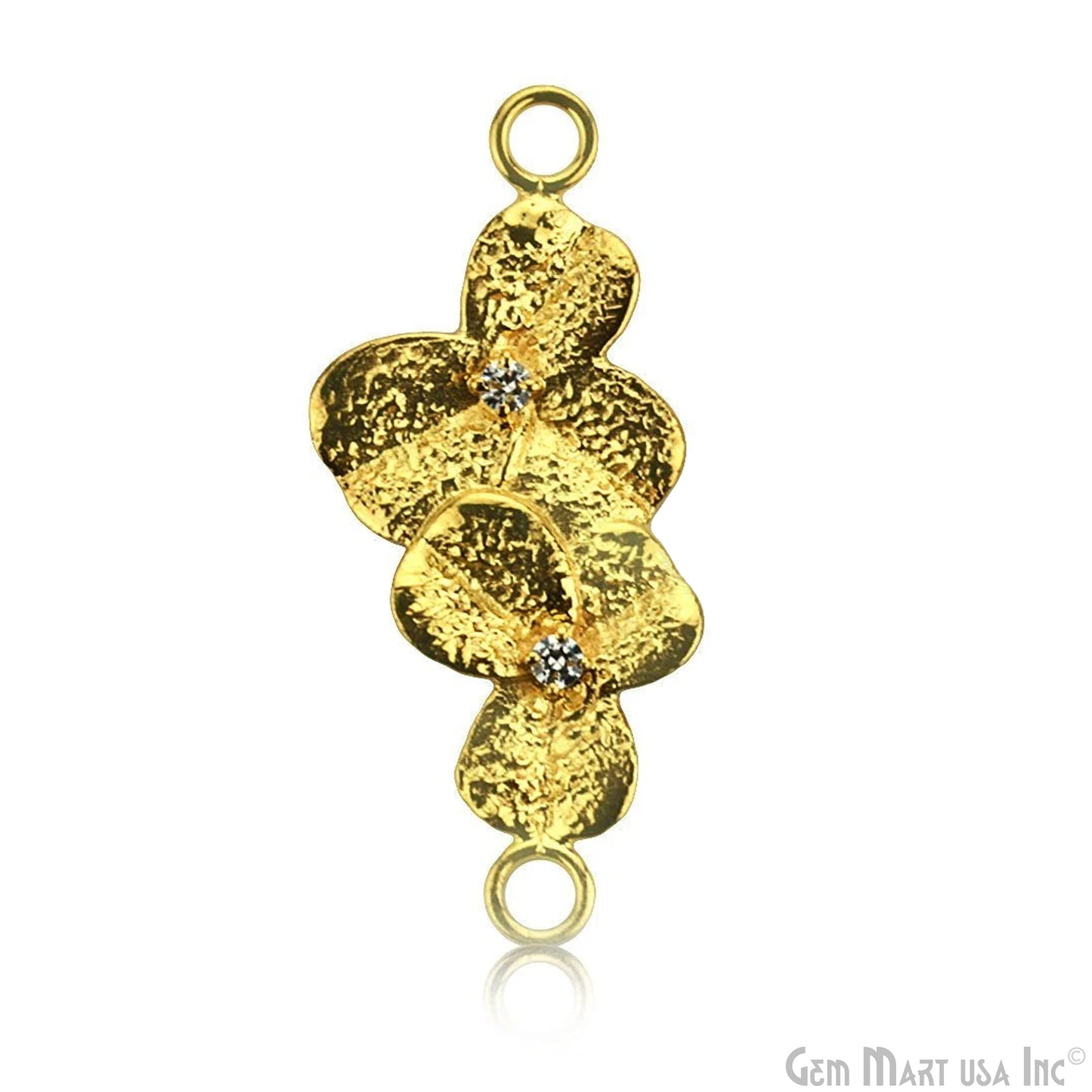 Cubic Zircon Pave 'Orchid Leaf' Gold Vermeil Charm For Bracelet & Pendants 1pc