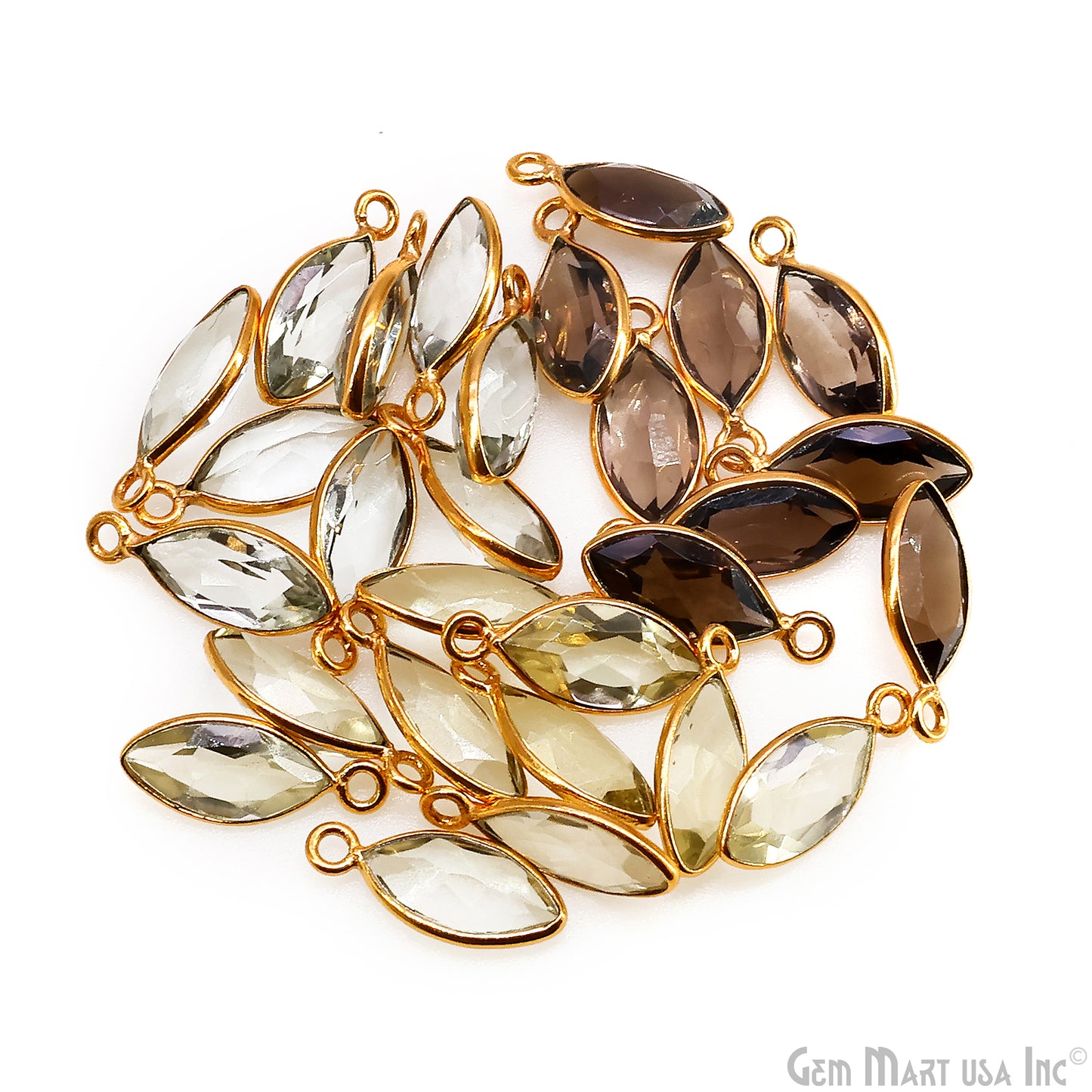 Marquise 6x12mm Brilliant Cut Gold Plated Bezel Single Bail Connector