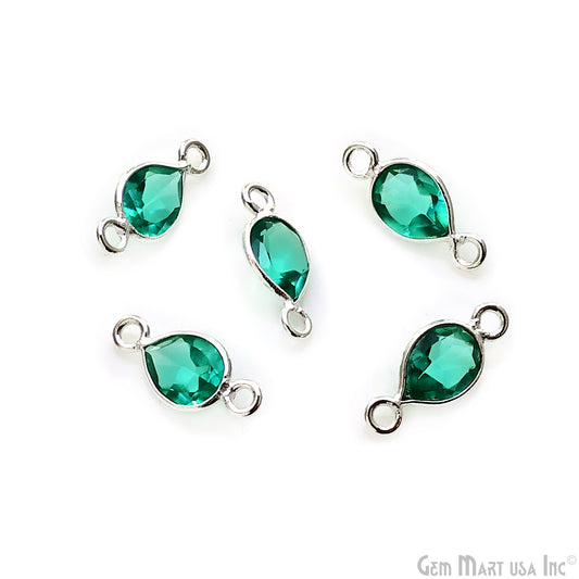 Apatite Pears 7x5mm Double Bail Silver Plated Bezel Gemstone Connector