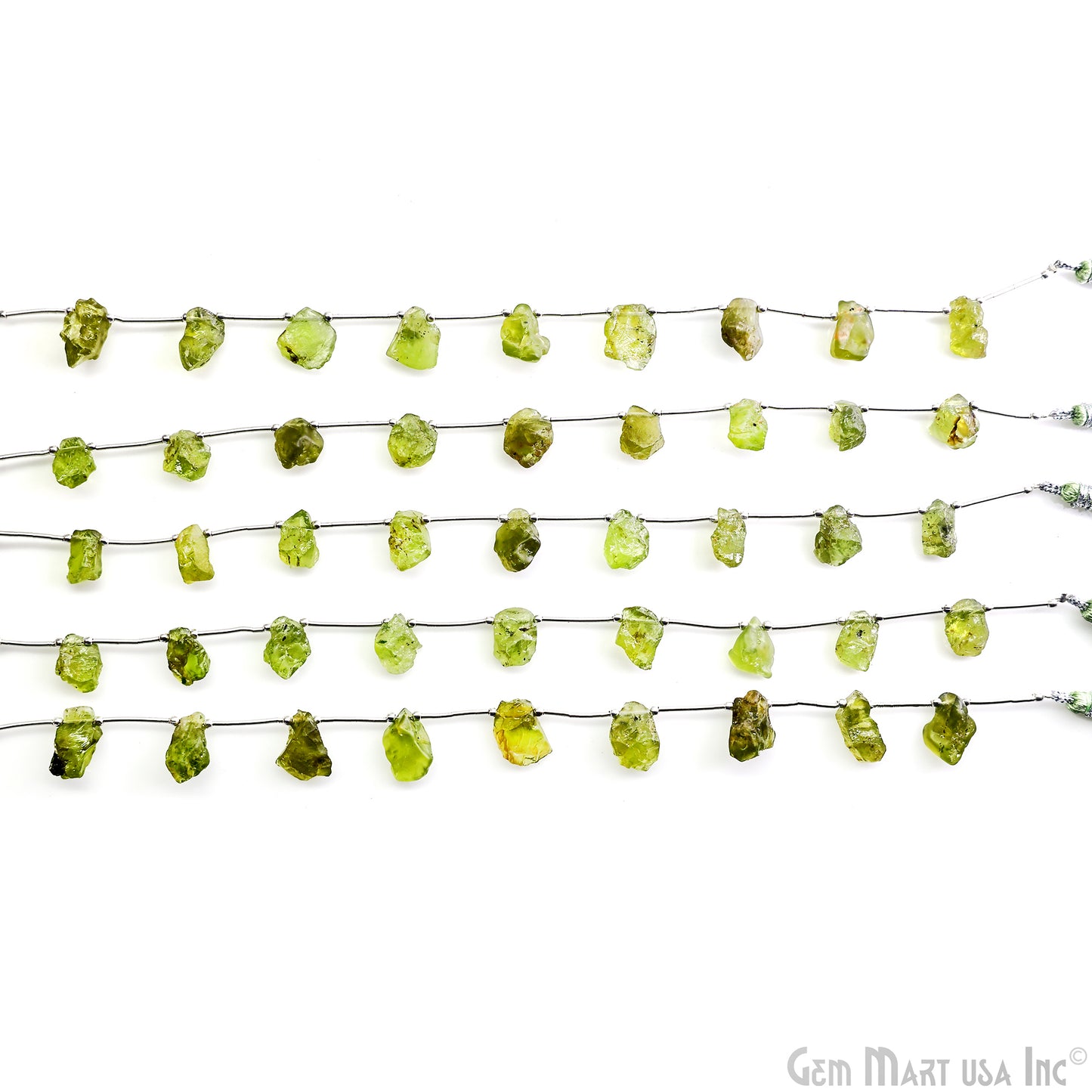 Peridot Rough Beads, 9.5 Inch Gemstone Strands, Drilled Strung Briolette Beads, Free Form, 12x20mm