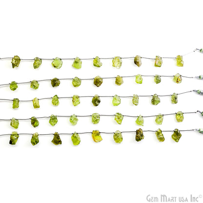 Peridot Rough Beads, 9.5 Inch Gemstone Strands, Drilled Strung Briolette Beads, Free Form, 12x20mm