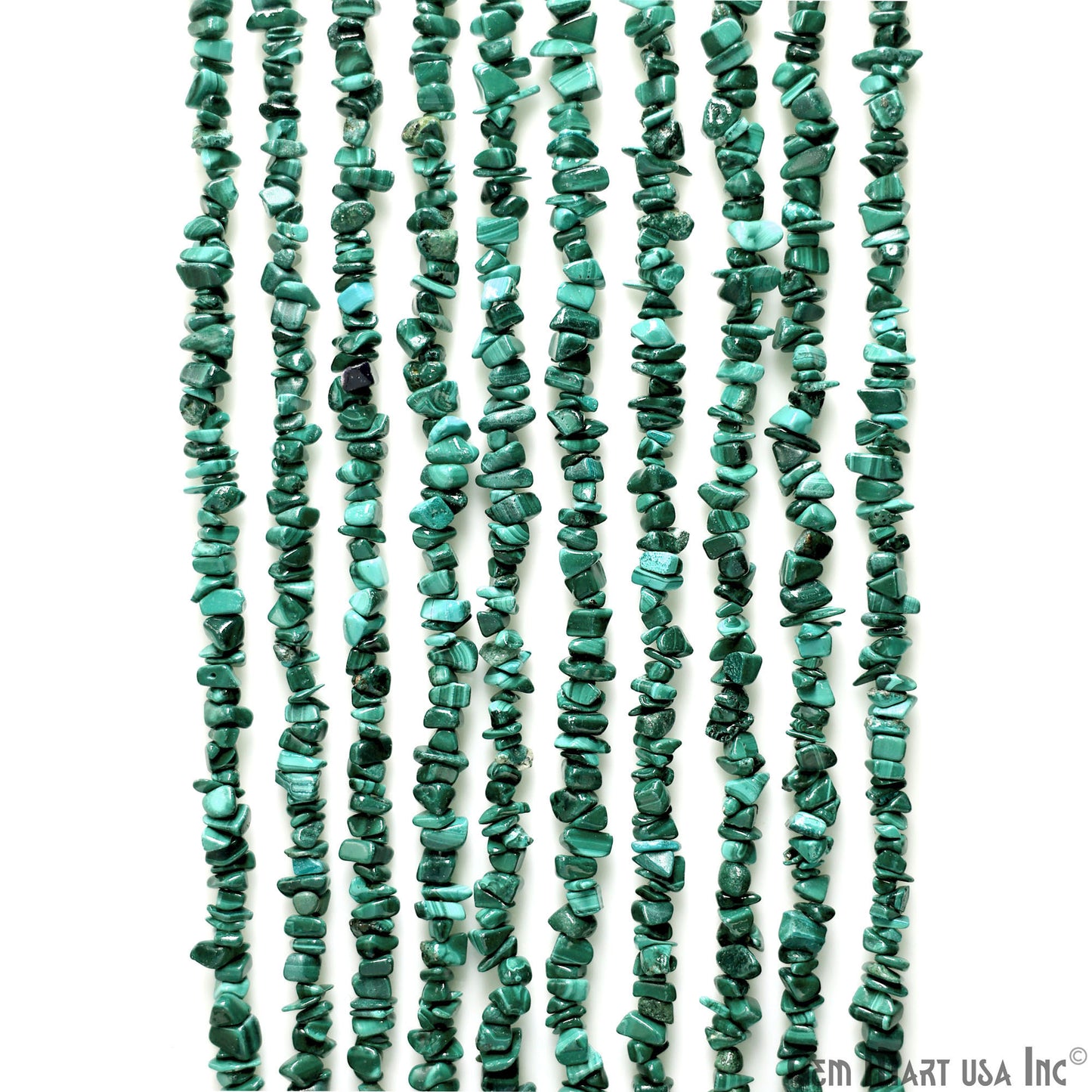 Malachite Chip Beads, 34 Inch, Natural Chip Strands, Drilled Strung Nugget Beads, 3-7mm, Polished, GemMartUSA (CHMC-70001)