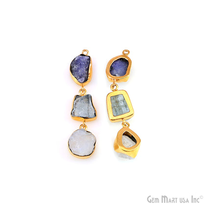 Rough Gemstone Bezel Setting 52x9mm Gold Plated Long Dangle Earring Pair Connectors